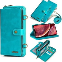 Dteck Wallet Case for iPhone 12 Pro Max 6.7-inch, 2 in 1 Magnetic Detachable Wallet Purse [Crossbody Chain] Durable PU Leather Zipper Handbag Folio Flip Card Slot Protection Back Cover, Blue