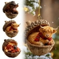 thumbnail image 4 of 2026 Highland Cow Acorn Ornaments, 2D Flat Acrylic Cartoon Cow Hanging Decor, Cute Animal Christmas Tree Ornaments for Holiday Home Party Decorations (B, 1pcs), 4 of 4