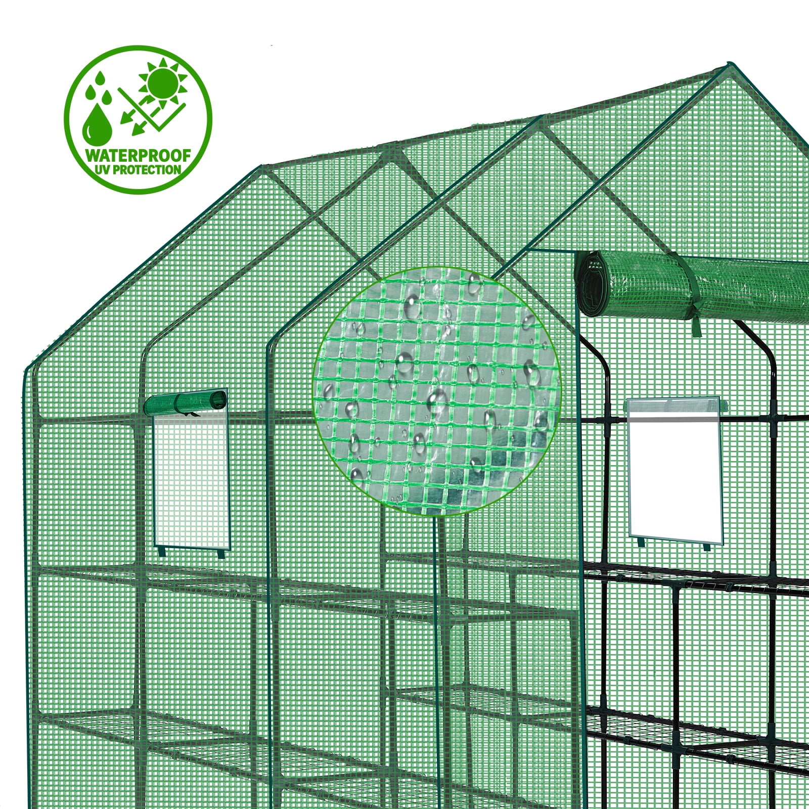 Walk-in Greenhouse 56×85×77 in, 12-Shelf Plant Green House with Roll-Up Zipper Door & Side Windows, Powder-Coated Steel Frame, Weather-Resistant PE Cover for Backyard Patio Garden