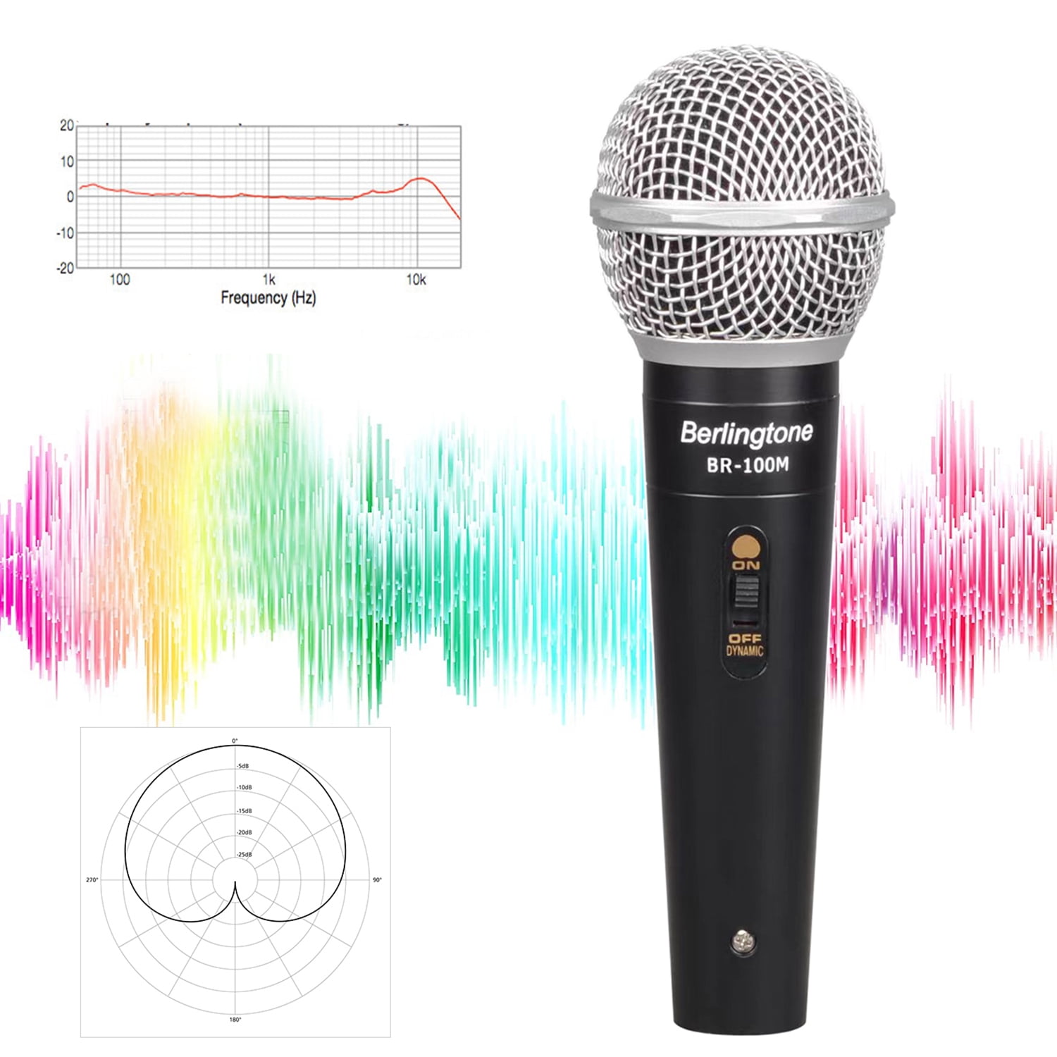 Berlingtone BR-100M Classic Style Metal Casing Cardioid Dynamic Vocal Microphone with 25' XLR Cable, Spherical Mesh Grille with Built-in Pop Filter Professional Microphone for Singing, Recording