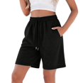 thumbnail image 3 of Women's Casual Sweat Shorts Soft High Waist Shorts Wide Leg Running Workout Bermuda Knee Shorts with Pockets by Yigetop Black L, 3 of 6