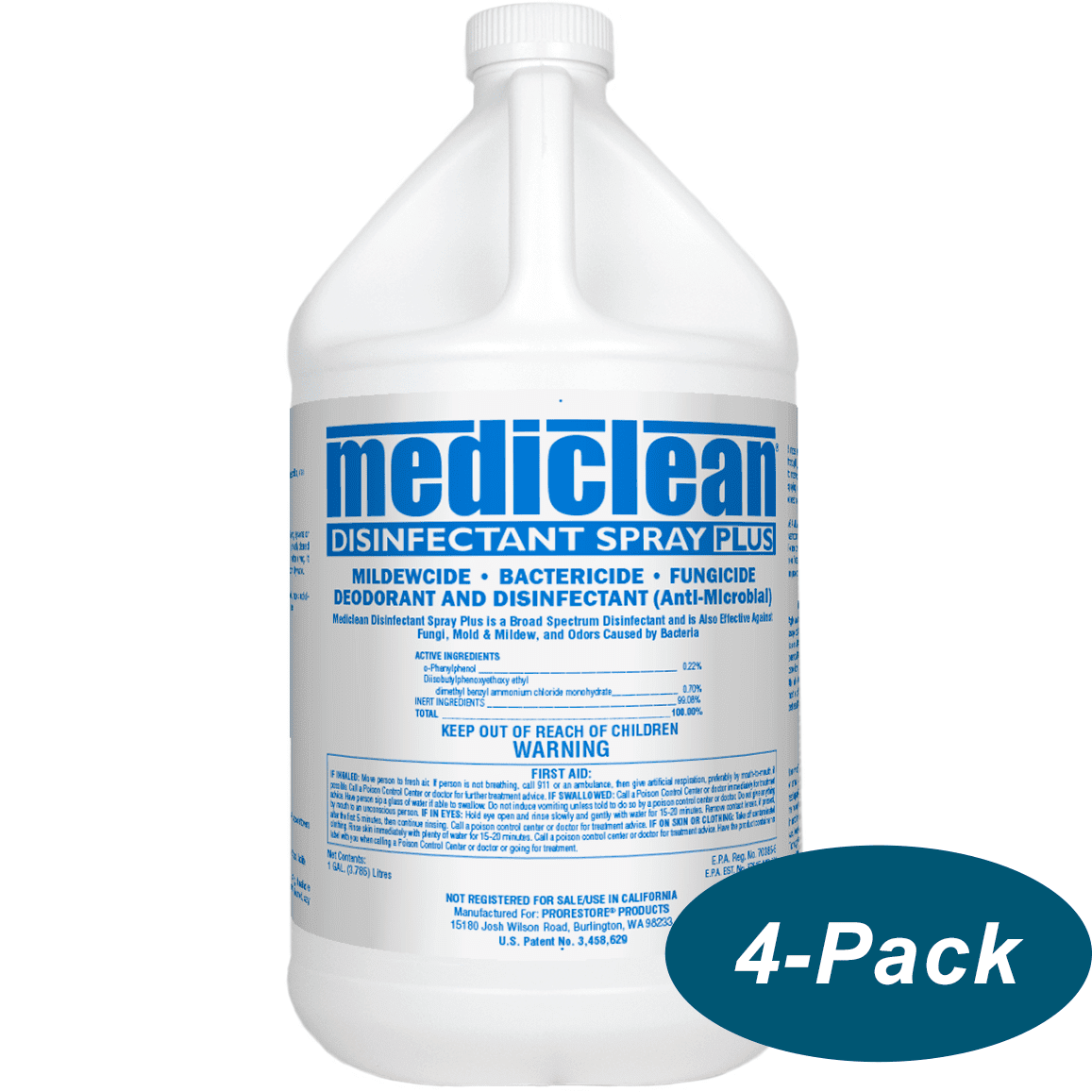 PRORESTORE Mediclean Disinfectant Spray Plus, Professional Broad-Spectrum  Disinfectant for Mold, Mildew, Kills Organisms that Cause Odor,  Decontaminate after Floods, MDSP, 1-Gal, 4 Pk (221522000): :  Industrial & Scientific