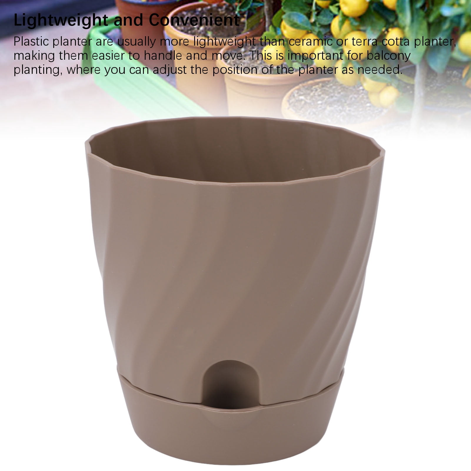 YAHHU 6pcs Plastic Flower Planters Lightweight Gardening Plant Pots for Home Balcony Garden Decor, Brown, 4.8 inches / 12.2 cm