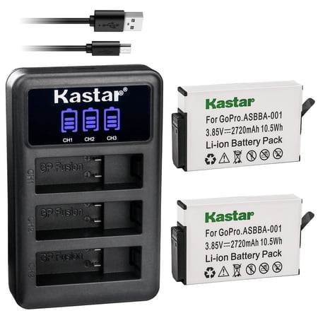Kastar 2 Pack Battery and LCD Triple USB Charger Compatible with GoPro Camera ASBBA-001 Fusion Battery GoPro ASBBA-001 Battery Gopro Fusion 360-Degree Action Camera Gopro Fusion VR 360 Camera