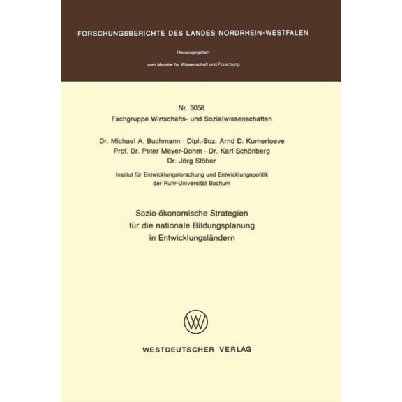 Sozio-Ökonomische Strategien Für Die Nationale Bildungsplanung in Entwicklungsländern, (Paperback)