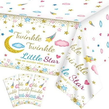 3 Packs Twinkle Twinkle Little Star Gender Reveal Party Decorations Tablecloths，Pink Blue Little Star Gender Reveal Tablecloth for Baby Shower Supplies Girls or Boys Theme Party 54" x 108"