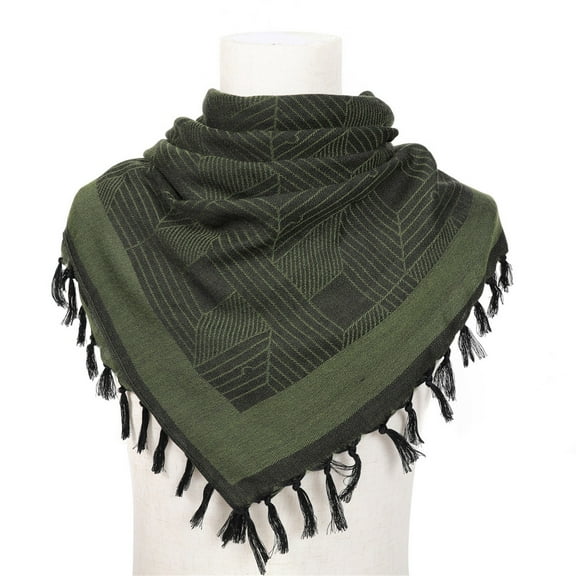 IDALL Bandanas for Women,Head Scarf Scarf Keffiyeh Hatta Wide With Tassels Shemagh Keffiyeh Arab Houndstooth100% Cotton Unisex Scarves Hair Scarf,Headbands for Women Army Green