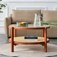 thumbnail image 3 of Sumdeal Mid Century Modern Coffee Table with Glass Top and PE Rattan Storage Shelf, 2-Tier 35 Inch Solid Wood Round Boho Coffe Table, Unique Center Table for Livinig Room Apartment Small Space, 3 of 7