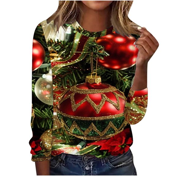 YABCSAZ Ugly Christmas Sweaters for Women Christmas Tree Snowflakes Reindeer Santa Claus Sweatshirt Tops Fleece Long Sleeve T Shirts Casual Loose Warm Pullover Oversize T Shirts for Xmas Party