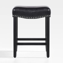 SEEKOL 24" Upholstered Bar Counter Stool - Nail Head Trim, Soft Padding, and Black Wooden Legs for Ultimate Comfort Leather