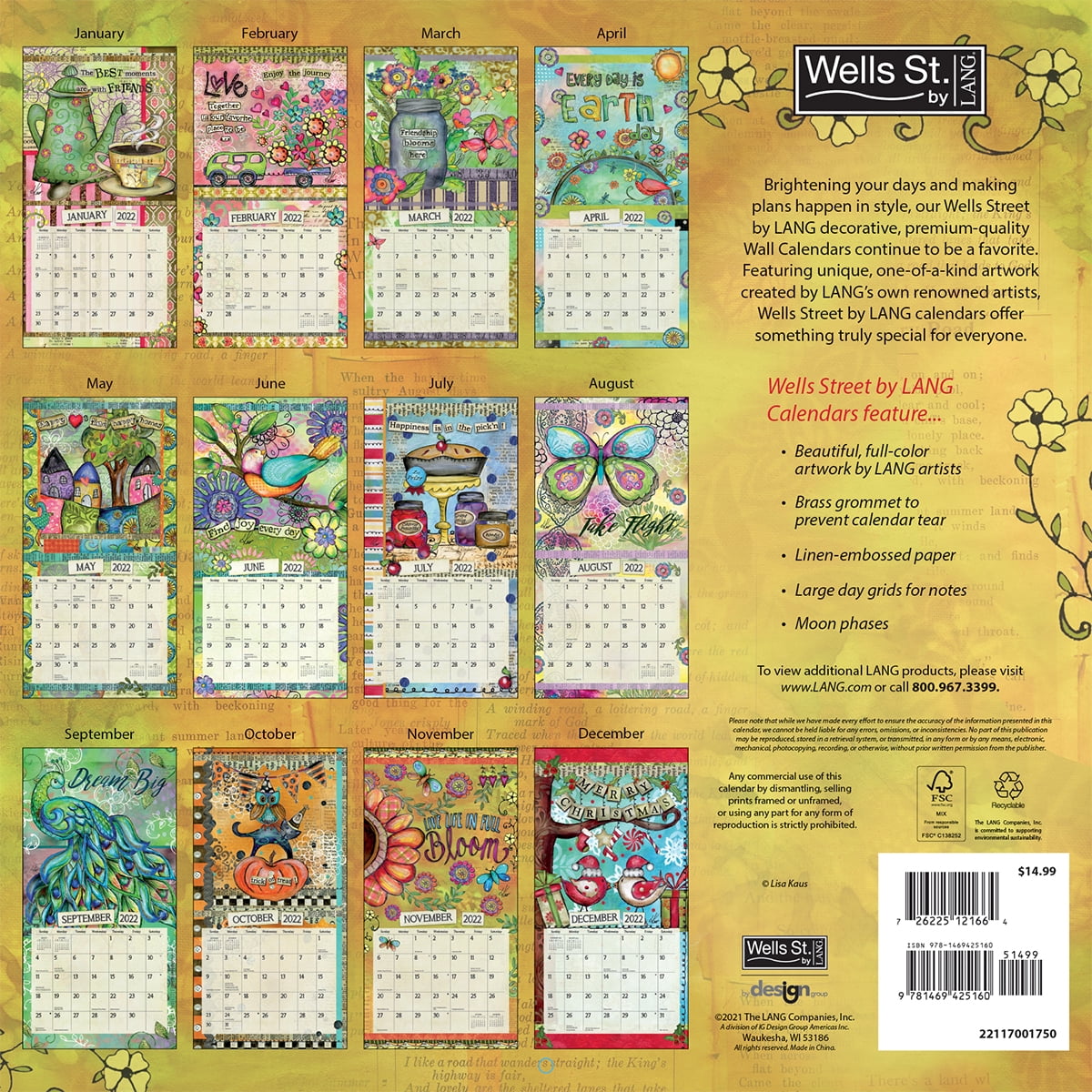 Wells Street by LANG Embrace The Day, 2022 Wall Calendar, 12" x 12"