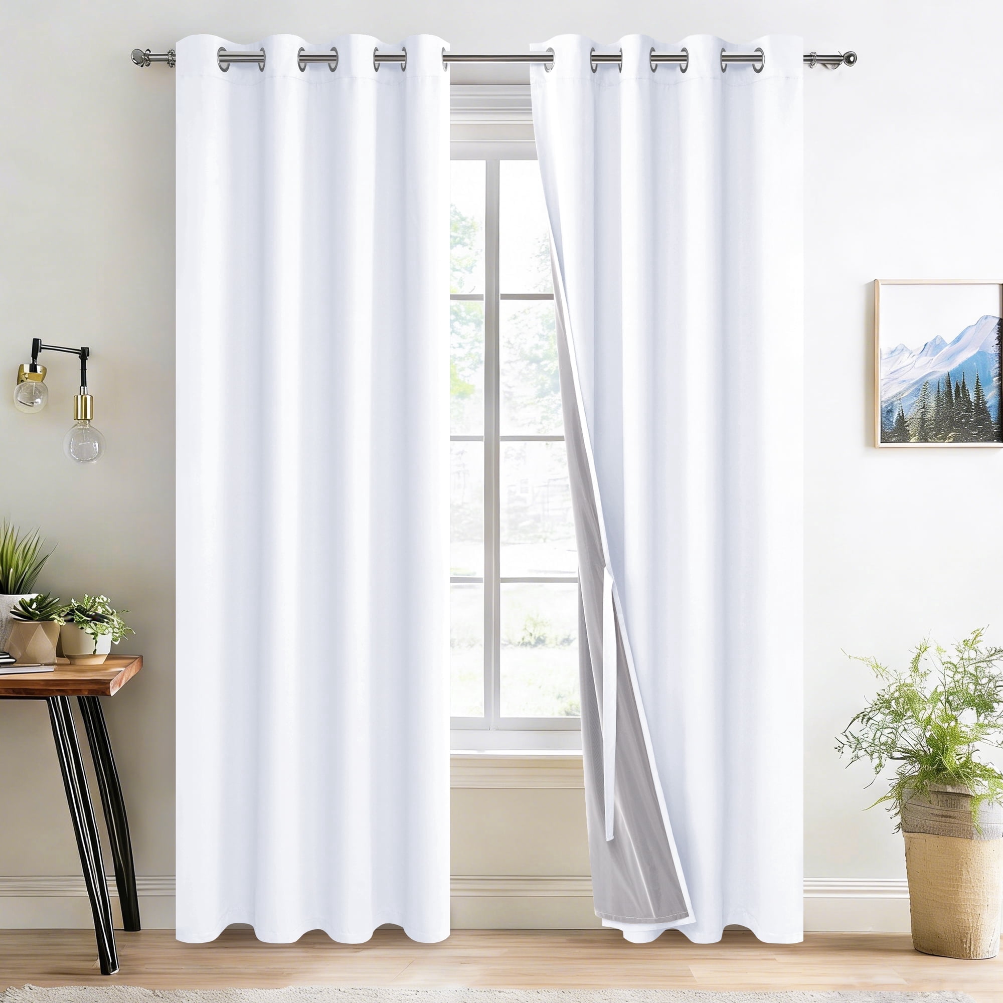 XWZO Total Blackout White Curtains 84 Inches 2 Panels Set for Bedroom, Grommet Thermal Insulated Room Darkening Curtain Drapes for Glass Door,Noise Reducing Curtains for Window,52"W x 84"L