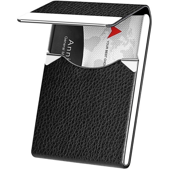 LQQBOX Business Card Holder, PU Leather Business Card Case Pocket Card Holders for Men or Women, Metal Slim Name Card Holder Business Card Carrier with Magnetic Closure, Black