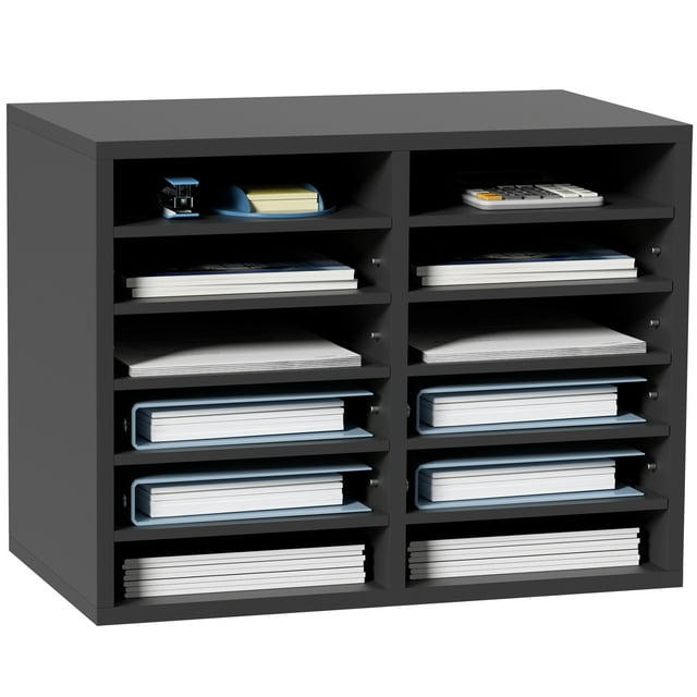 Organizadores de literatura VEVOR, buzón de oficina de 12 compartimentos con estantes ajustables, clasificador de literatura de madera de 20.4 x 12 x 16.1 pulgadas para oficina, hogar, aula