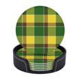 thumbnail image 1 of Posavasos de cuero de 6 piezas, posavasos a cuadros verdes y amarillos para bebidas, posavasos para tazas, regalo de inauguración de la casa, ideal para la decoración del hogar, 1 of 7