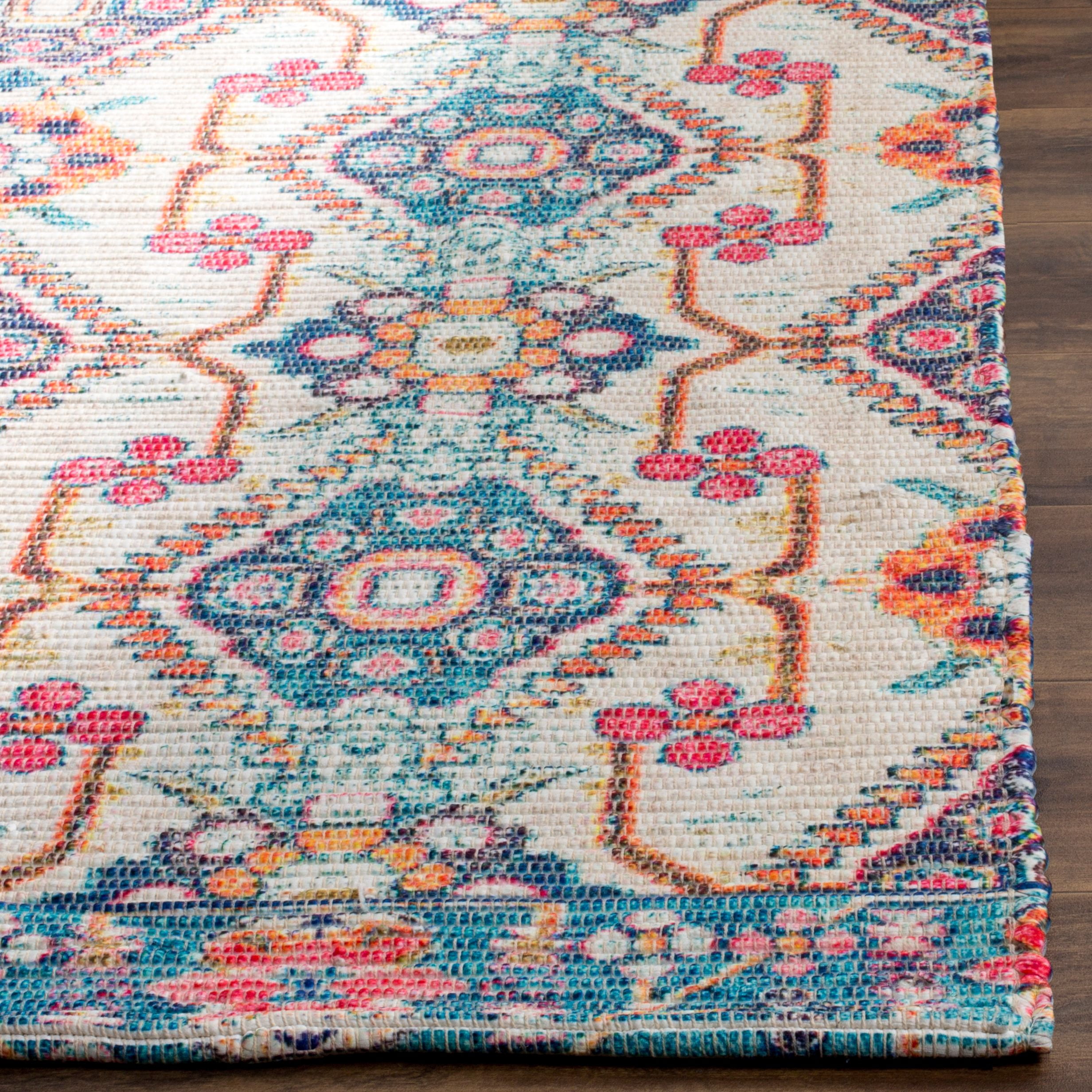 SAFAVIEH Saffron Everette Floral Cotton Area Rug, Cream/Blue, 4' x 6'