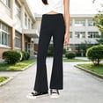 thumbnail image 2 of CONZONE Flared Pants for Little Girls High Waist Girls Bootcut Pants Solid Color Trendy Fall Back To School Trousers with Pockets Size 5-6 Years, 2 of 4