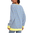 thumbnail image 3 of Sudadera de Rayas para Mujer ATHLECHIC Ajuste Holgado de Manga Larga Cuello Redondo Top M Azul Blanco, 3 of 4