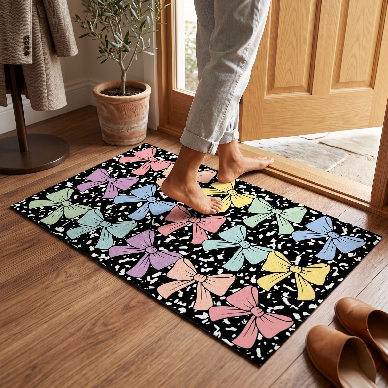 Cute Cartoon Entrance Doormat – Non-Slip Washable Multicolor Floor Mat Welcome Entrance Mat for Front Door Kitchen Home Porch Indoor & Outdoor Use A