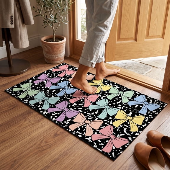 Dmlowu Bathroom Rugs Macaron Cartoons Printed Bath Mat Multicolor Vintage Bathroom Non Slide Absorbent Door Mat