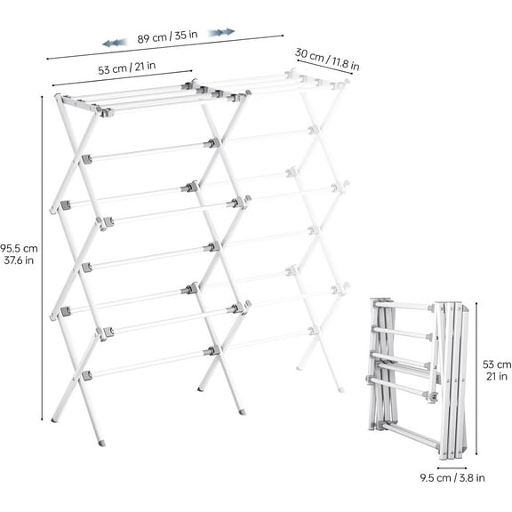 Drying Rack Clothing - 3 Tier Metal Collapsible Clothes Drying Rack for Clothes, Towels - Indoor/Outdoor/Laundry Room (White)