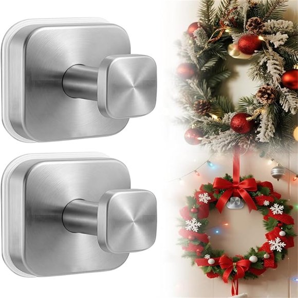 Christmas Door Wreath Sucker Hook for Glass Doors and Tiles – 2-Pack Alloy Holiday Decoration Hanger