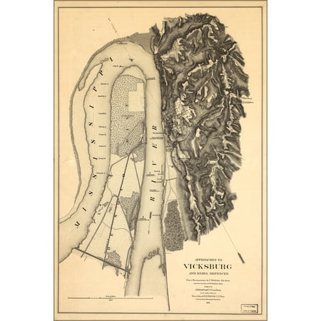 24"x36" Gallery Poster, map of Vicksburg Approaches & Rebel defences 1863