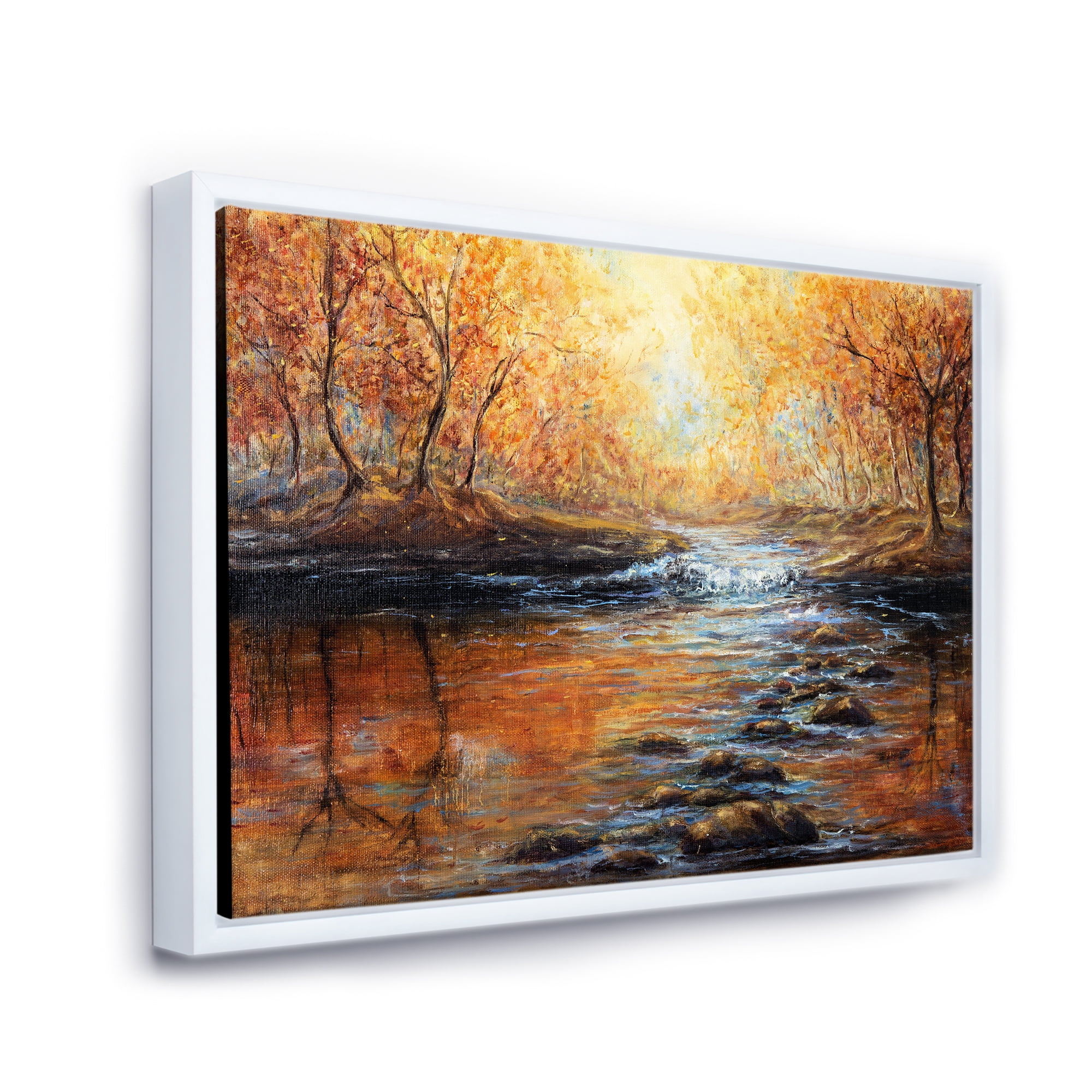 Designart 'Sunrise Glow In The Autumn Forest' Lake House Framed Canvas Wall Art Print
