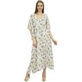 thumbnail image 1 of Bimba Caftan Blanc Imprimé Long Maxi Boho Kaftan Couvre-Maillot Taille à Cordon-22, 1 of 6