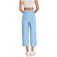 thumbnail image 3 of ZHYou Pants for Womens,High Waisted,Cropped,Wide Leg,Baggy Trousers with Side Slits,Light Blue,Size 2XL, 3 of 7