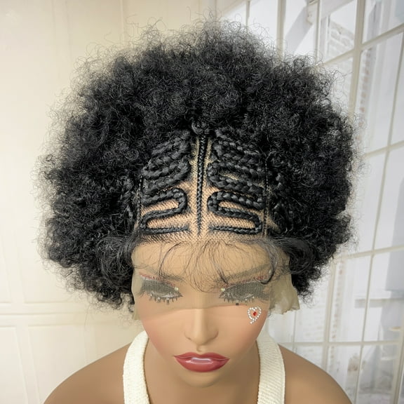 13x6 Lace Front Kinky Curly Braided Lace Wigs Short Braided Wigs Synthetic Lace Front Knotless Box Braided Wigs for Women Braidng Hair Wig Daily Use
