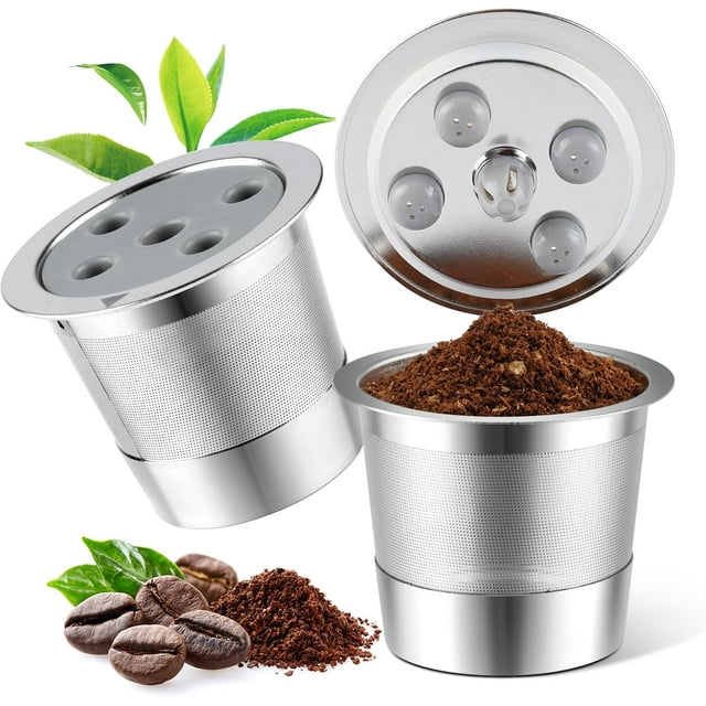 Stainless Steel Reusable K Cups for K eurig Supreme & Supreme Plus, Reusable K Cups Five Hole Universal K-eurig Refillable Coffee Pod Filter (2 Pack)