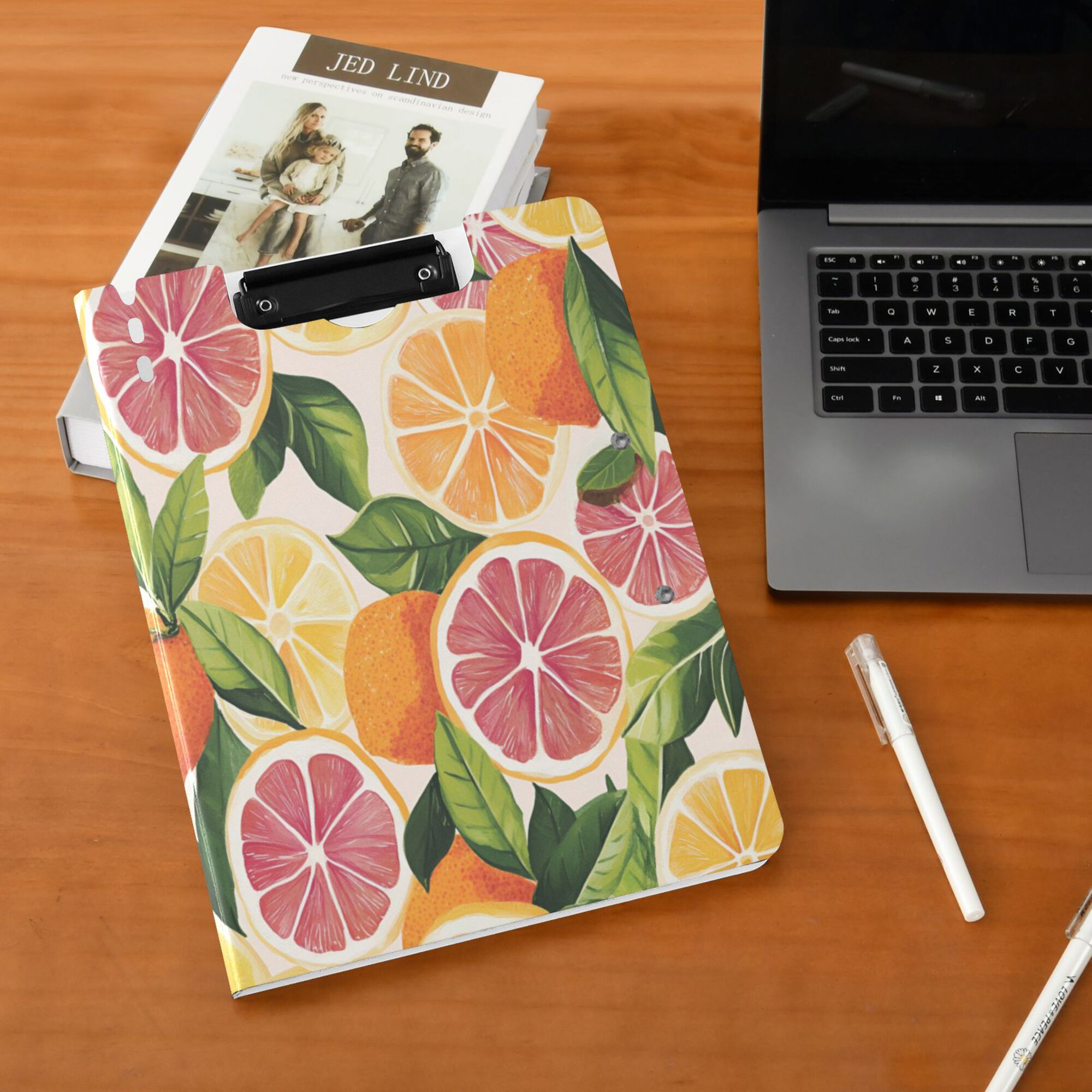 FORMRS A4 Clipboard Folder with Pen Holder Horizontal Foldable School Office Binder, Citrus Leaves