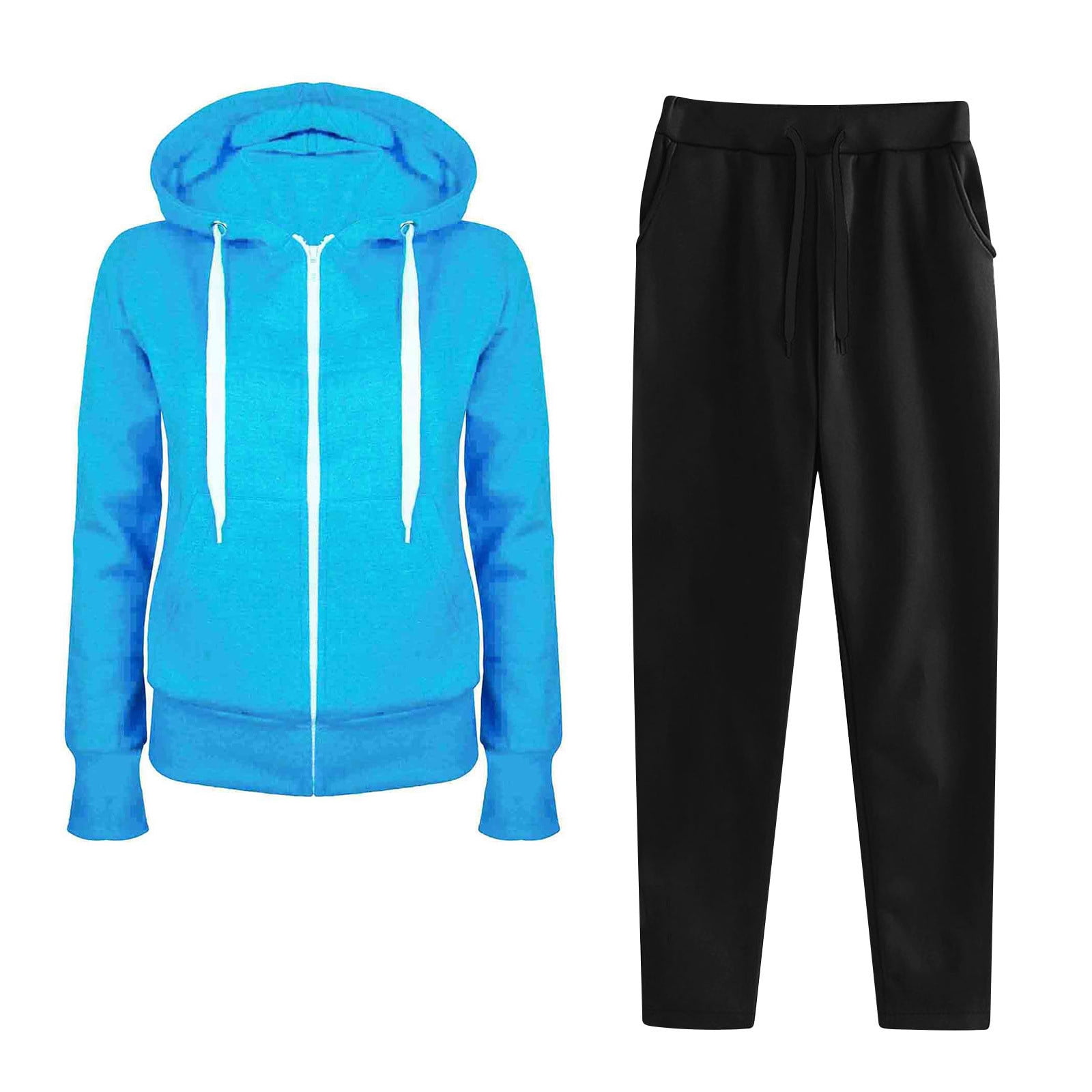 UPPADA Womens 2 Piece Sweatsuits Drawstring Hoodies and Sweatpants Dressy 2 Piece Set Tracksuit Trendy Fall Spring Long Sleeve Zip Up Sweatshirt and Jogger Outfit Light Blue,S