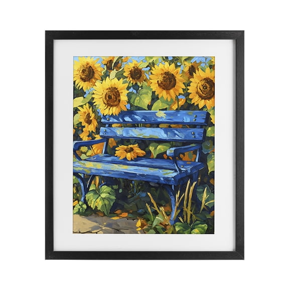 Stupell Industries Contemporary Bench in Sunflower Field Black Framed Print Under Glass, 13 x 16, by Creative Studio