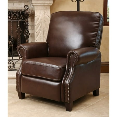 Abbyson Clarkton Leather Pushback Recliner in Brown