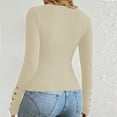 thumbnail image 3 of FRSASU Womens Round Neck Sweaters Shirts Long Sleeve Solid Button Lightweight Knit Pullover Sweater Blouse Tops Beige, 3 of 3