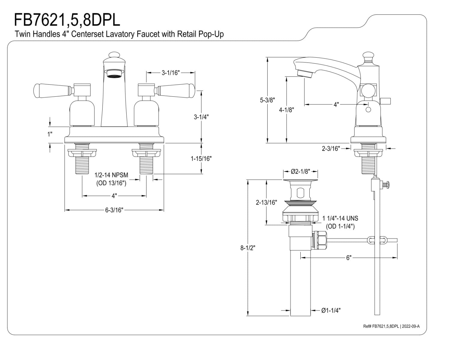 Kingston Brass FB7628DPL 4 in. Centerset Bathroom Faucet, Brushed Nickel