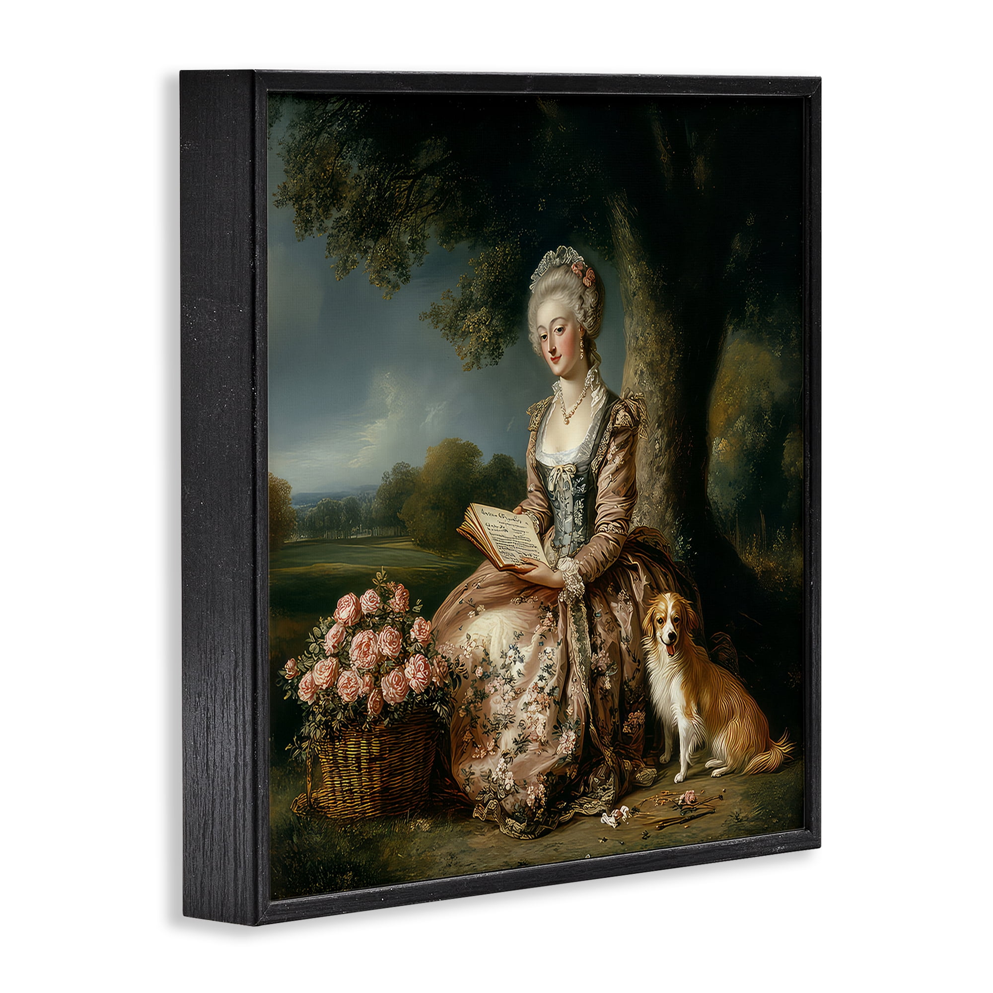 Stupell Industries Rococo Woman with Dog Black Framed Giclee Art, design by The Wands Want