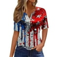 thumbnail image 2 of Cavosen Independence Day Clothes Women Petite Independence Day 3/4 Sleeve V Neck T Shirts American Flag Graphic Shirts Lady XL 4th of July Casual Shirts Red White and Blue Tunic Tees, 2 of 5