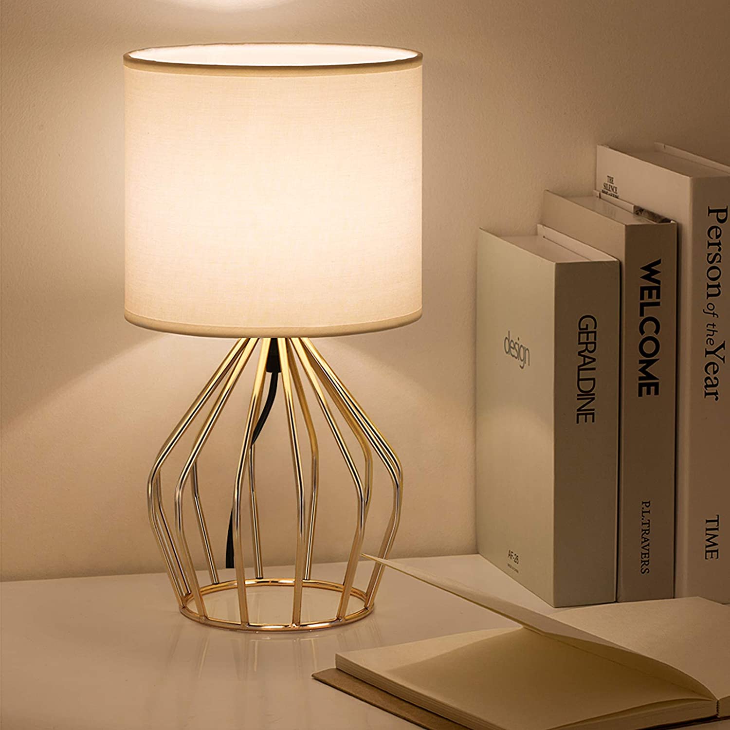 Oumilen Gold Table Lamps Hollowed Out Base with Linen Shade