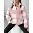 thumbnail image 6 of Under 10 dollars! Womens Fuzzy Fleece Plaid Pullover Quarter Zip Long Sleeve Fluffy Sweatshirts Loose Casual Cozy Warm Coat with Pocket, 6 of 8
