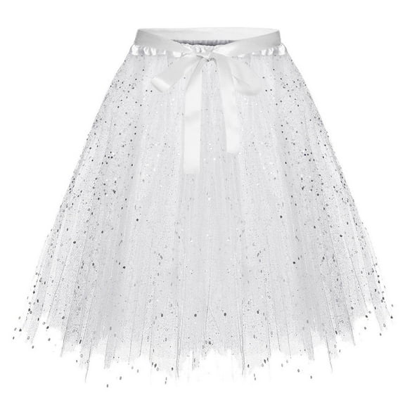 HOMADLES Girls Uniform Skirt Princess Party Skirt for Girls Multicolor Lightweight Skirt Mesh Sequin Pleated Skirt White M