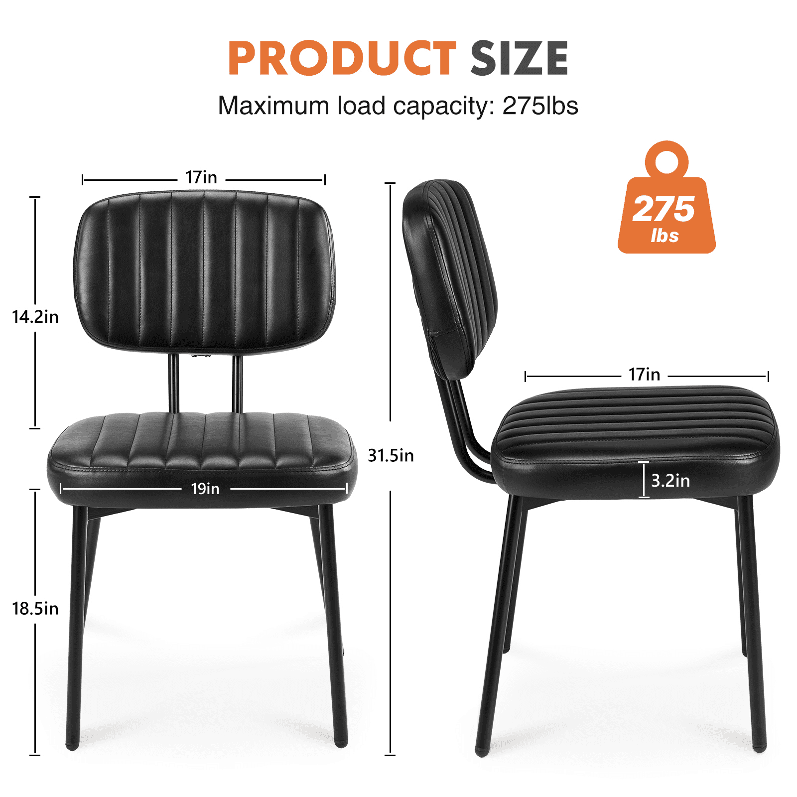 MAYEERTY Dining Chair Set of 2, Upholstered Mid Century Modern Dining Room Accent Chairs with Faux Leather Cushion Seat, Black