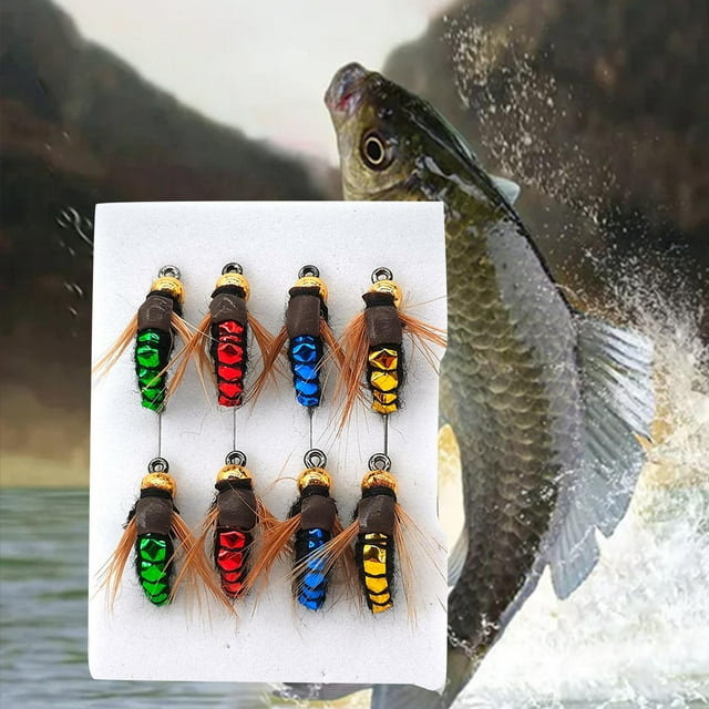 8 señuelos de pesca con mosca perfecl agua dulce y salada anzuelos realistas