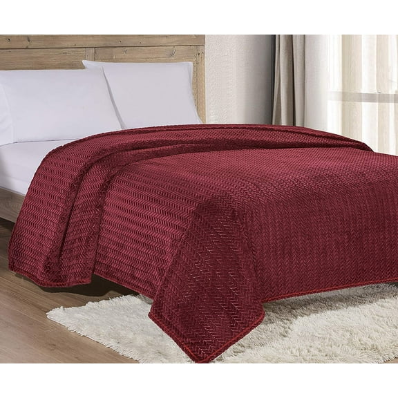Noble House Superior Chevron Braided Bed Blanket Soft Microplush Cover (Queen, Burgundy)