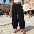thumbnail image 2 of iHPH7 Women's Lantern Barrel Pants High Waisted Cotton Linen Balloon Harem Trousers with Pockets Tapered Hem Casual Summer Boho Beach Lounge Black L, 2 of 8