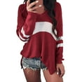thumbnail image 1 of Gibobby suéteres de invierno de punto de manga larga con cuello en V para mujer Suéter de punto informal a rayas a la moda (Rojo, L), 1 of 4
