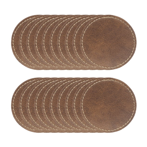 Parche de cuero sintético en blanco Uxcell, parches redondos de cuero sintético para sombreros con adhesivo para plancha, grabable rústico para reparación de tela DIY marrón