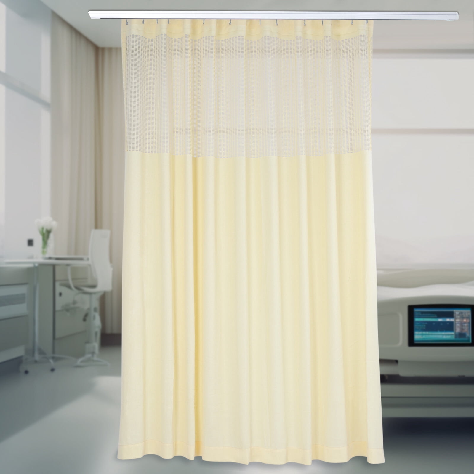Semi-shading Room Divider Curtain Privacy Cubicle Curtain Beige Polyester Room Divider Curtain with Mesh Top